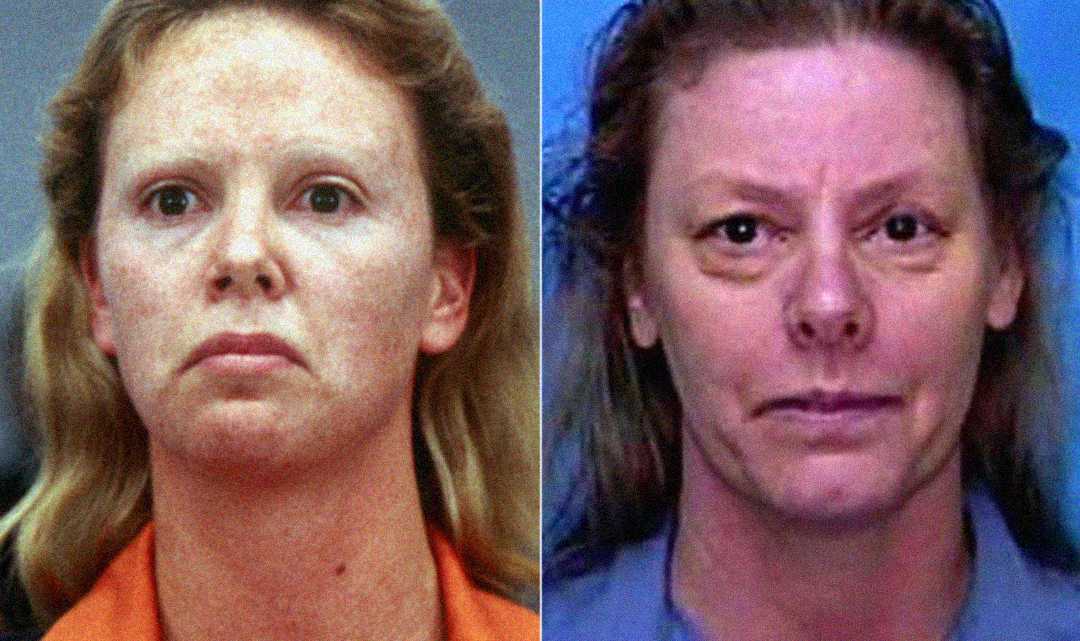 Side-by-side photos of the same woman at different times. On the left, she has smooth skin and is wearing orange; on the right, her skin appears older and she wears blue. Both photos show her facing forward with a neutral expression.