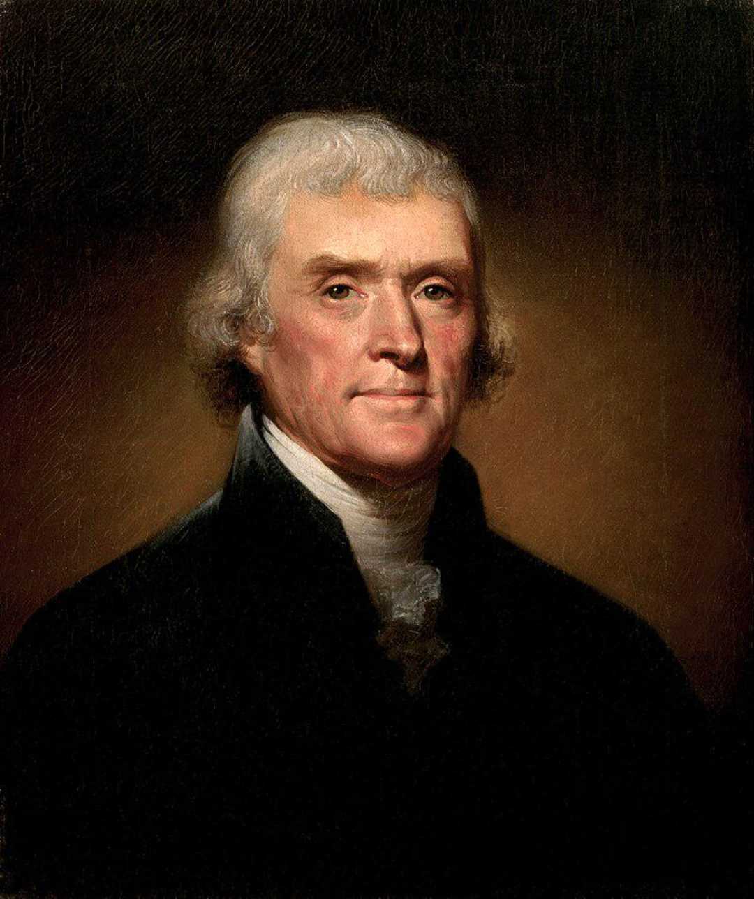 A formal painted portrait of a man with white hair, wearing a dark coat and white cravat, set against a dark, neutral background.