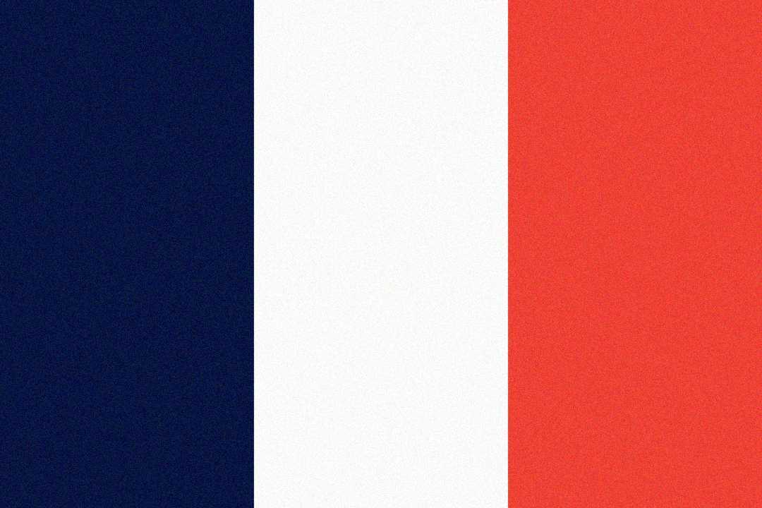 The image shows the flag of France, featuring three vertical stripes in blue on the left, white in the center, and red on the right.