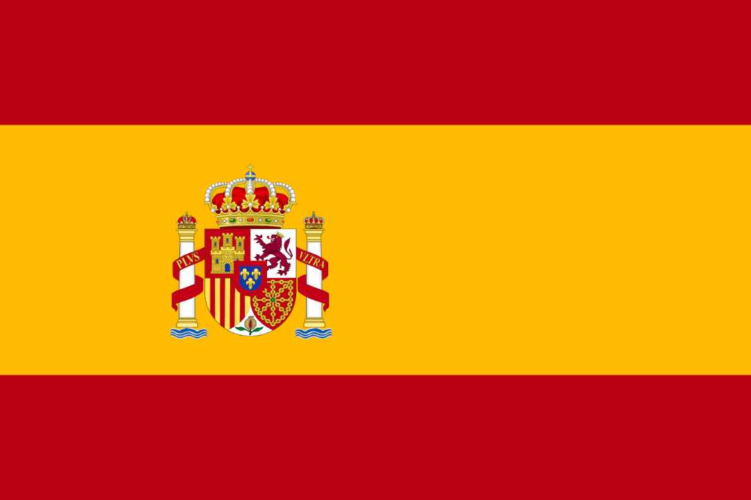 The flag of Spain, featuring three horizontal stripes—red, yellow (wider), and red—with the national coat of arms positioned toward the left on the yellow stripe.