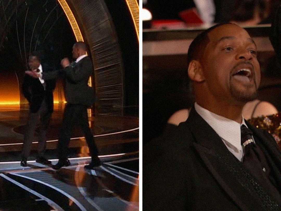 Will Smith slaps Chris Rock on stage at the Oscars.