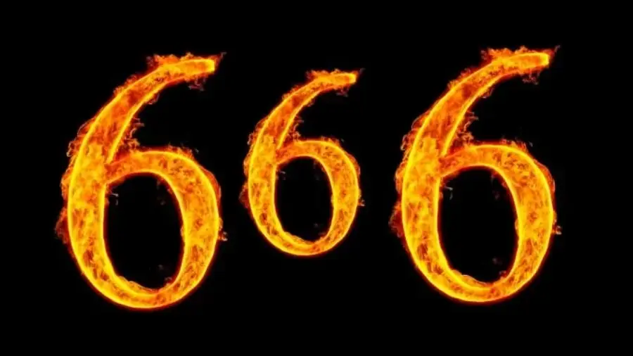The number 666 is written in fiery, glowing orange flames against a black background.
