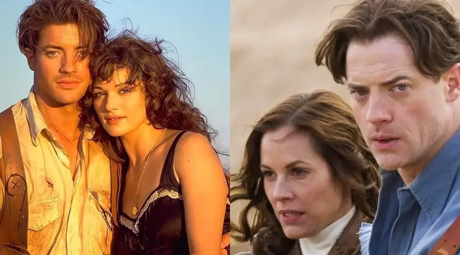 Side-by-side images: Left, a young man and woman stand close together outdoors in warm light. Right, a different man and woman stand next to each other, both looking serious in a neutral outdoor setting.