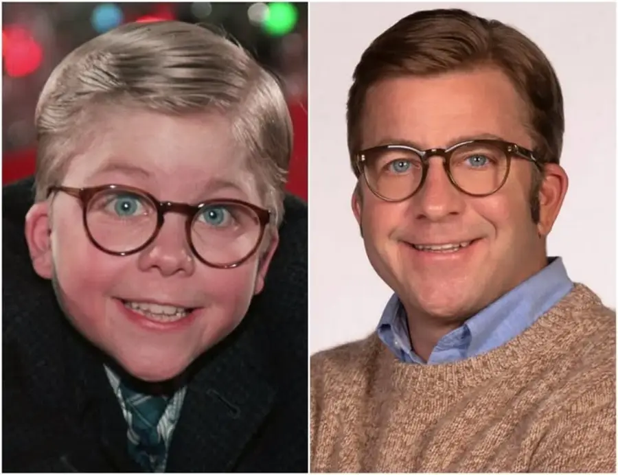 Side-by-side images of the same person as a child and as an adult, both wearing glasses and smiling. The child has a suit, the adult wears a sweater and collared shirt.