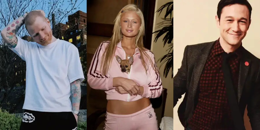 Three people in separate photos: a tattooed man in a white shirt outdoors, a woman in a pink tracksuit holding a small dog, and a man in a suit and checked shirt smiling against a beige background.