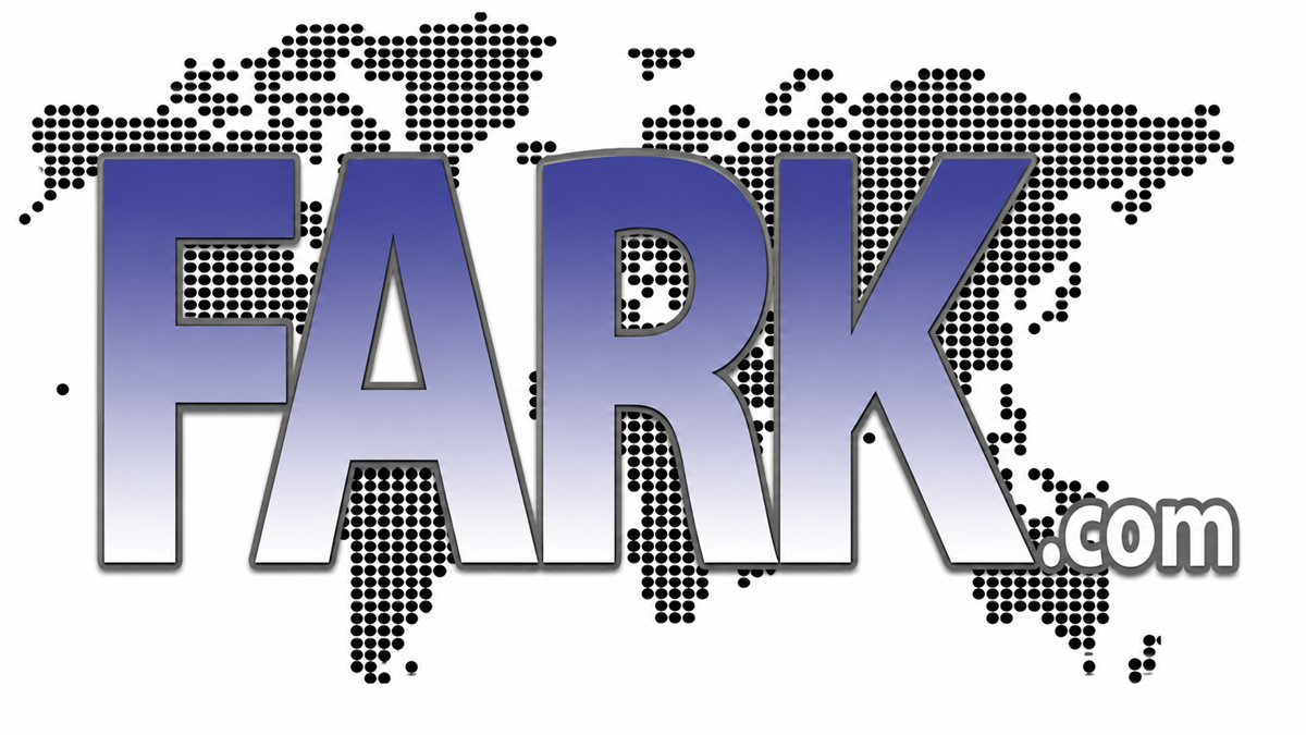 The word "FARK.com" in large, gradient blue and gray letters, overlaid on a dotted world map background.