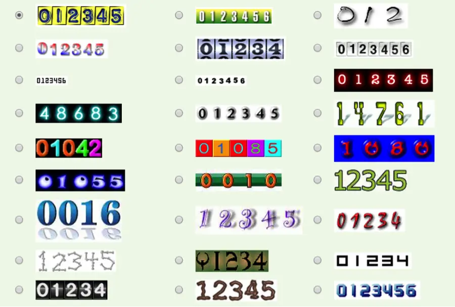 A grid of various stylized number sets from 0 to 6, each with unique fonts, colors, and backgrounds, used to demonstrate different text and design styles.