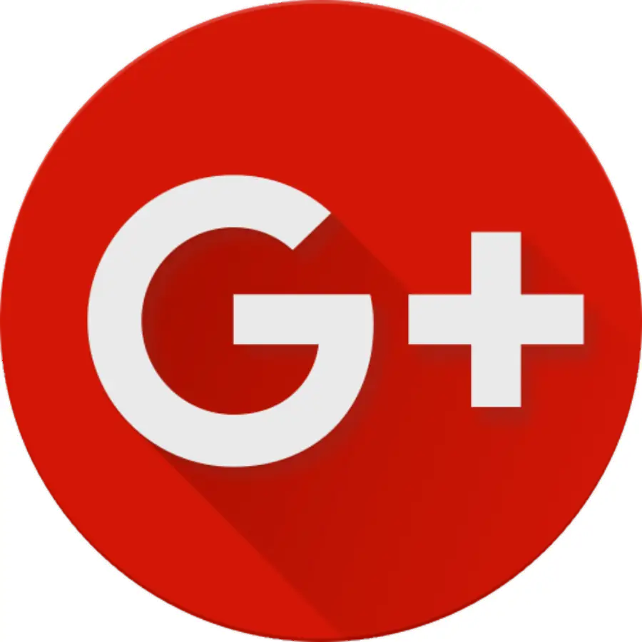 A red circular icon with a large white "G" followed by a white plus sign, representing the former Google Plus social media platform.