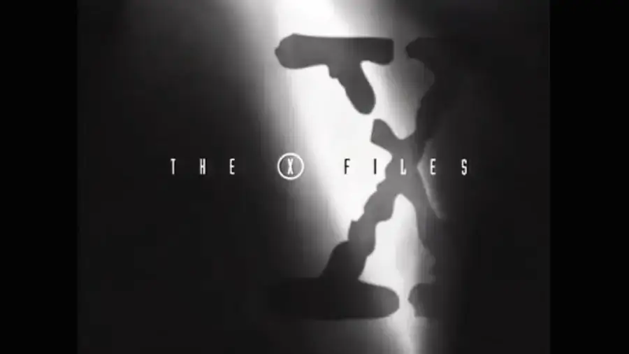 The phrase "The X Files" appears over a black background with a large, shadowy "X" and dramatic lighting.