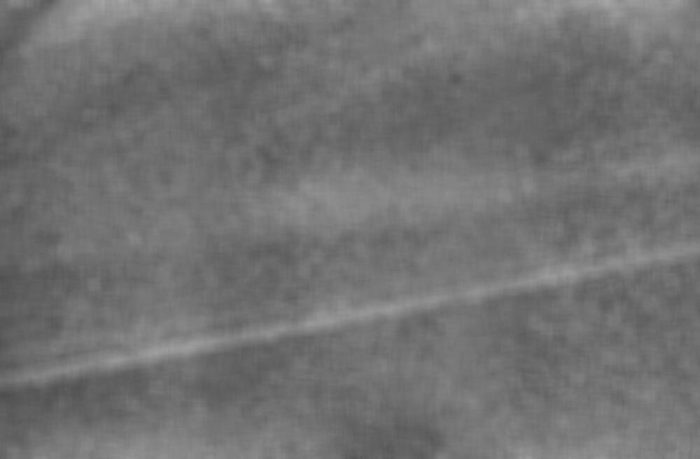 A grayscale image showing a textured, grainy surface with faint diagonal lines crossing from the bottom left to the upper right. The image appears abstract and lacks distinct shapes or identifiable objects.