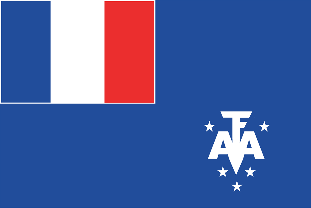 A blue flag features the French flag in the top left corner and a white emblem with “AFA” and stars in the bottom right corner.