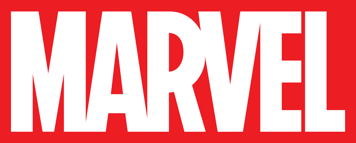 The image shows the word “MARVEL” in bold, white, uppercase letters on a red rectangular background.