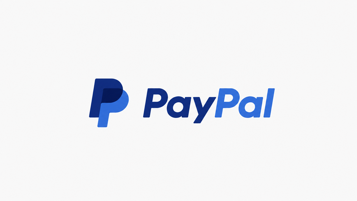 The PayPal logo features a bold, overlapping double “P” icon in blue tones next to the word “PayPal” in blue text on a white background.