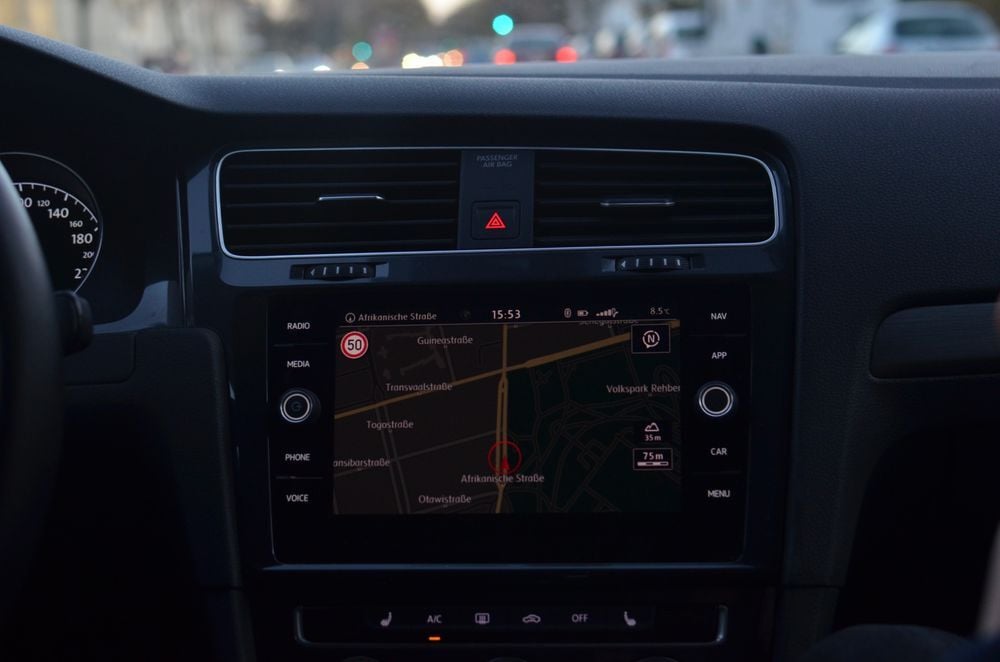 GPS navigation screen in a car