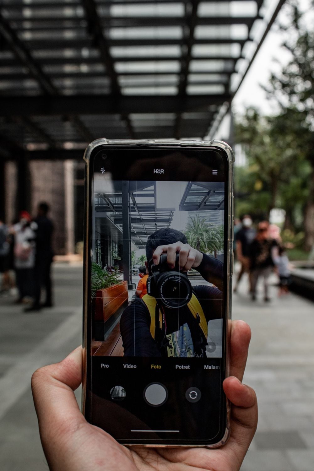 Smartphone camera in use