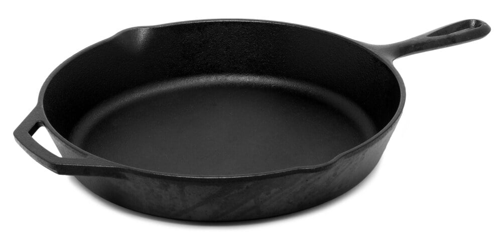 A black cast-iron skillet.