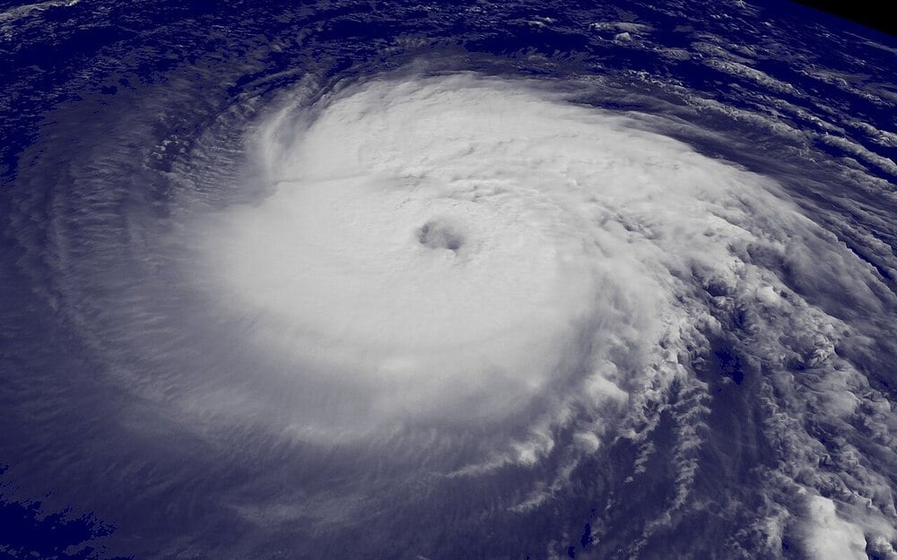 Hurricane over the open Atlantic Ocean.