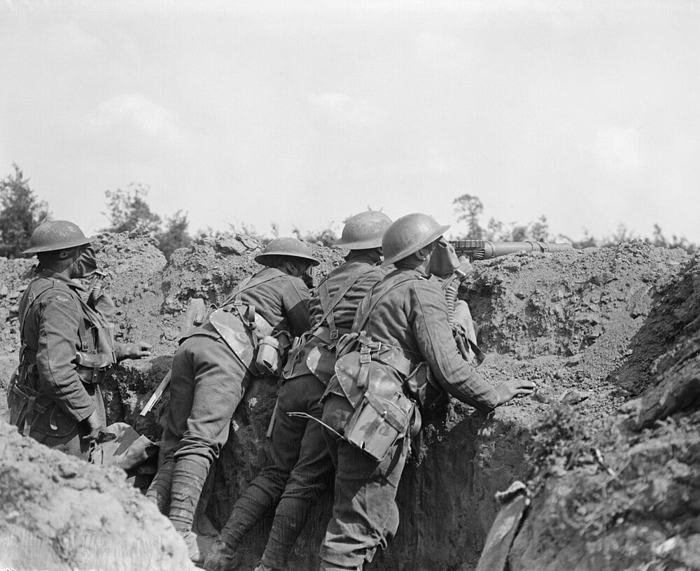 World War I soldiers in gas masks during a gas attack