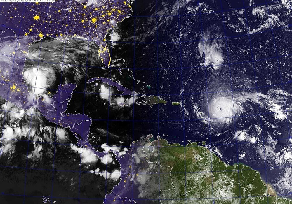 Satellite image of Hurricane Irma in the Atlantic Ocean.