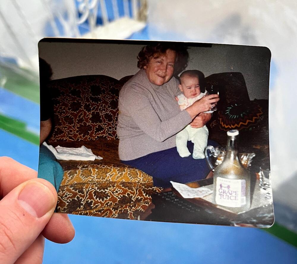 A photograph found behind drywall during renovation.