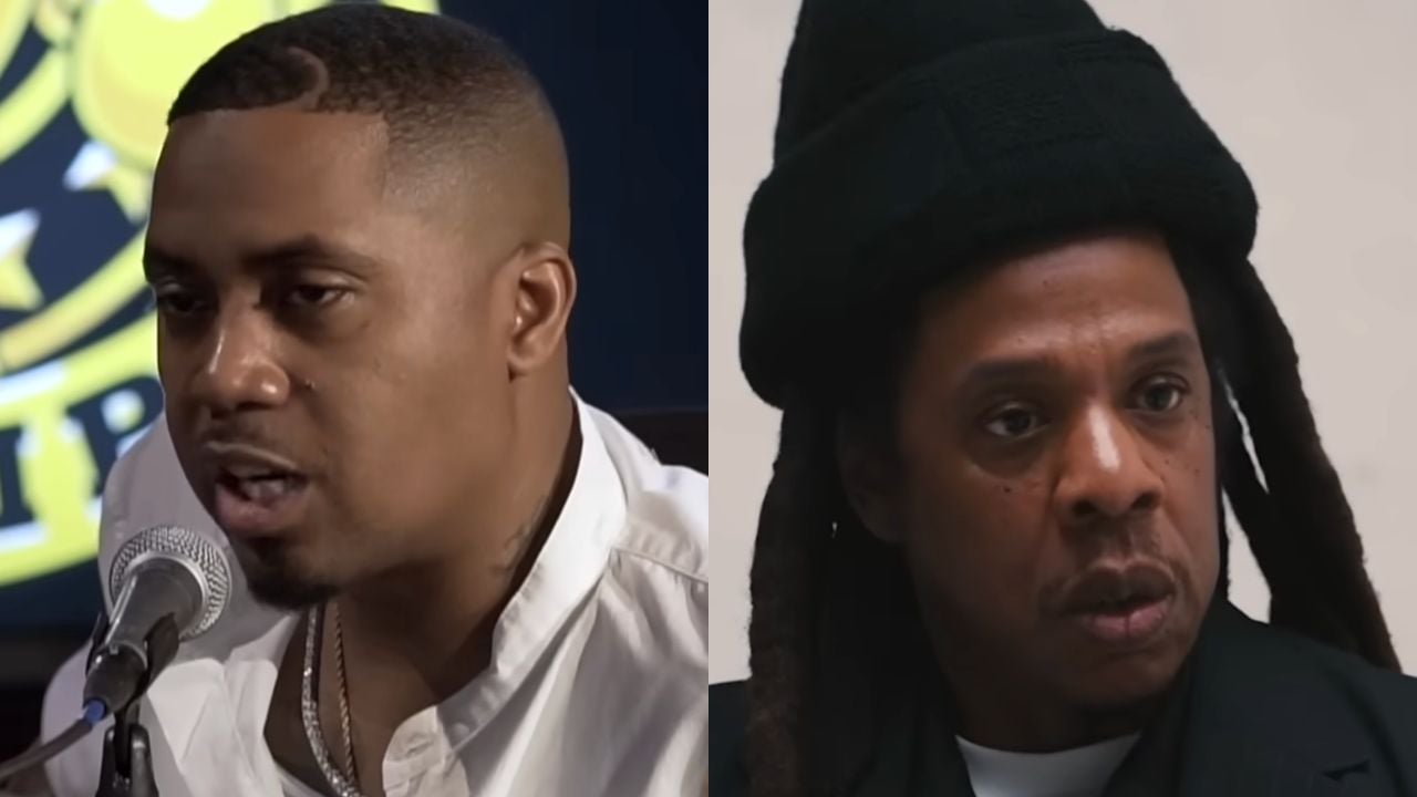 Two men are shown side by side. The man on the left has short hair, a trimmed beard, and is talking. The man on the right has long dreadlocks and is wearing a black hat, looking serious.