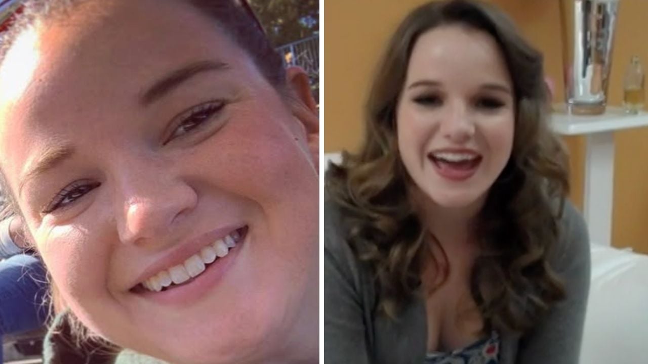 Split image: On the left, a woman smiles outdoors in sunlight. On the right, another woman with wavy hair smiles indoors against a yellow-orange wall.