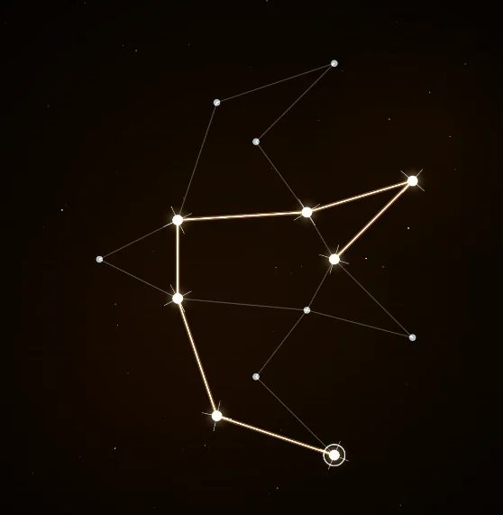 A digital illustration of the Sagittarius constellation on a dark background, with bright stars connected by glowing lines forming an archer’s outline.