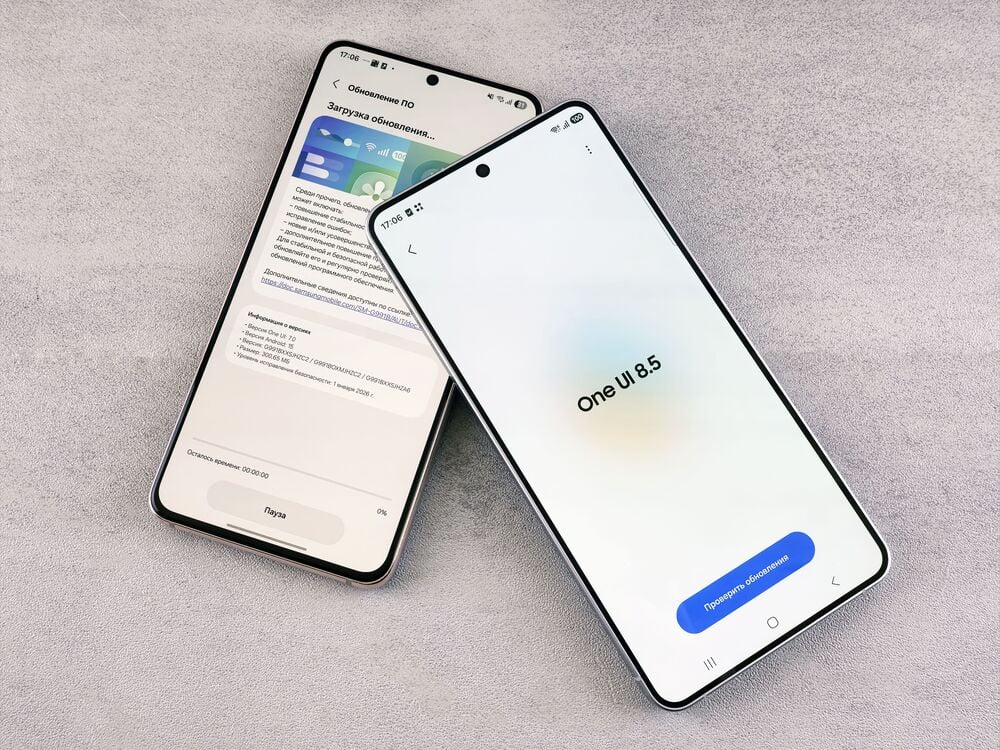 Two smartphones displaying software update screens.