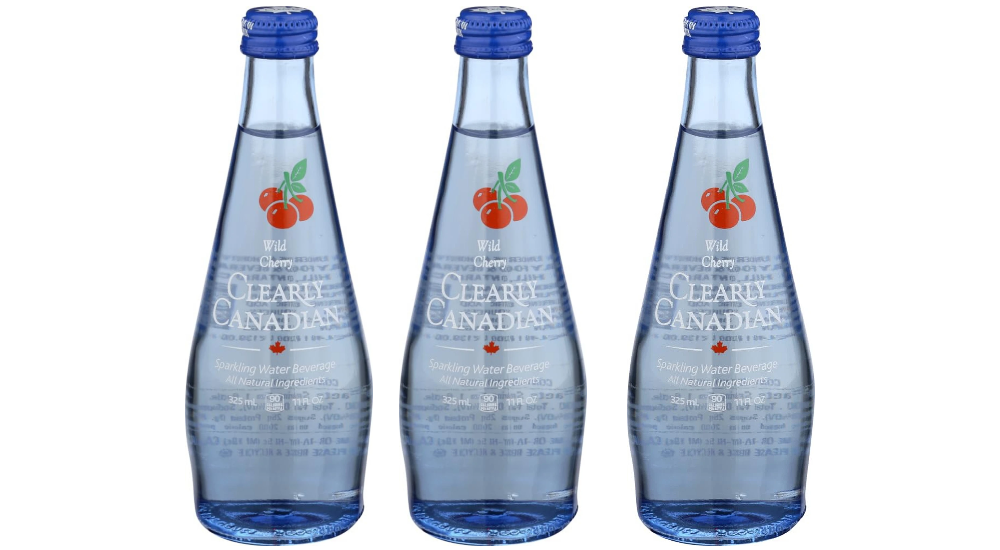 Three bottles of Clearly Canadian Wild Cherry sparkling water.