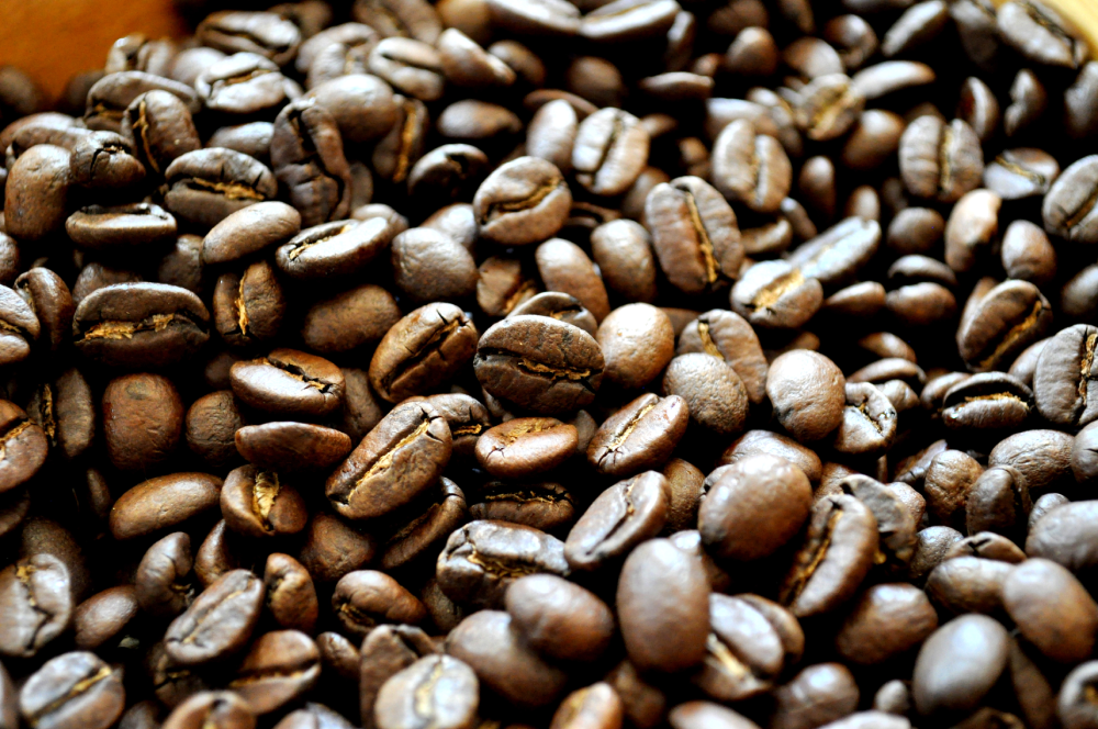 A close-up view of roasted coffee beans.