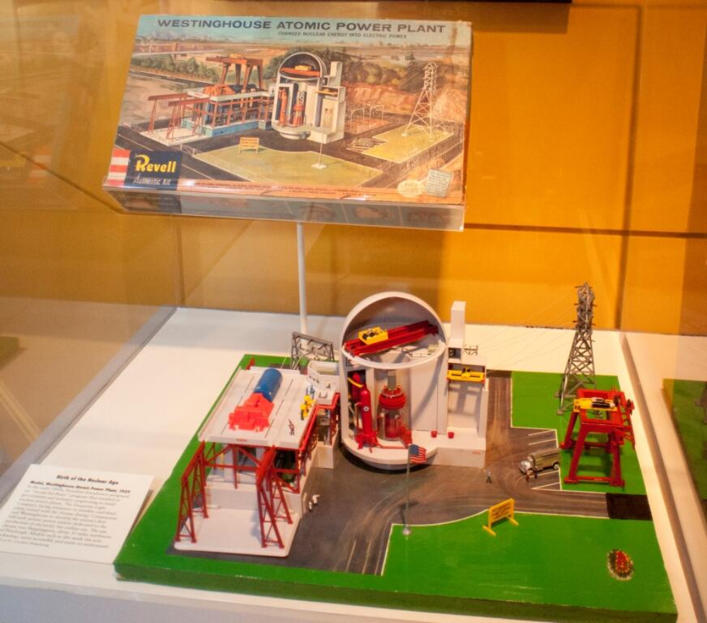 A vintage Revell Westinghouse Atomic Power Plant model kit displayed with its original box.