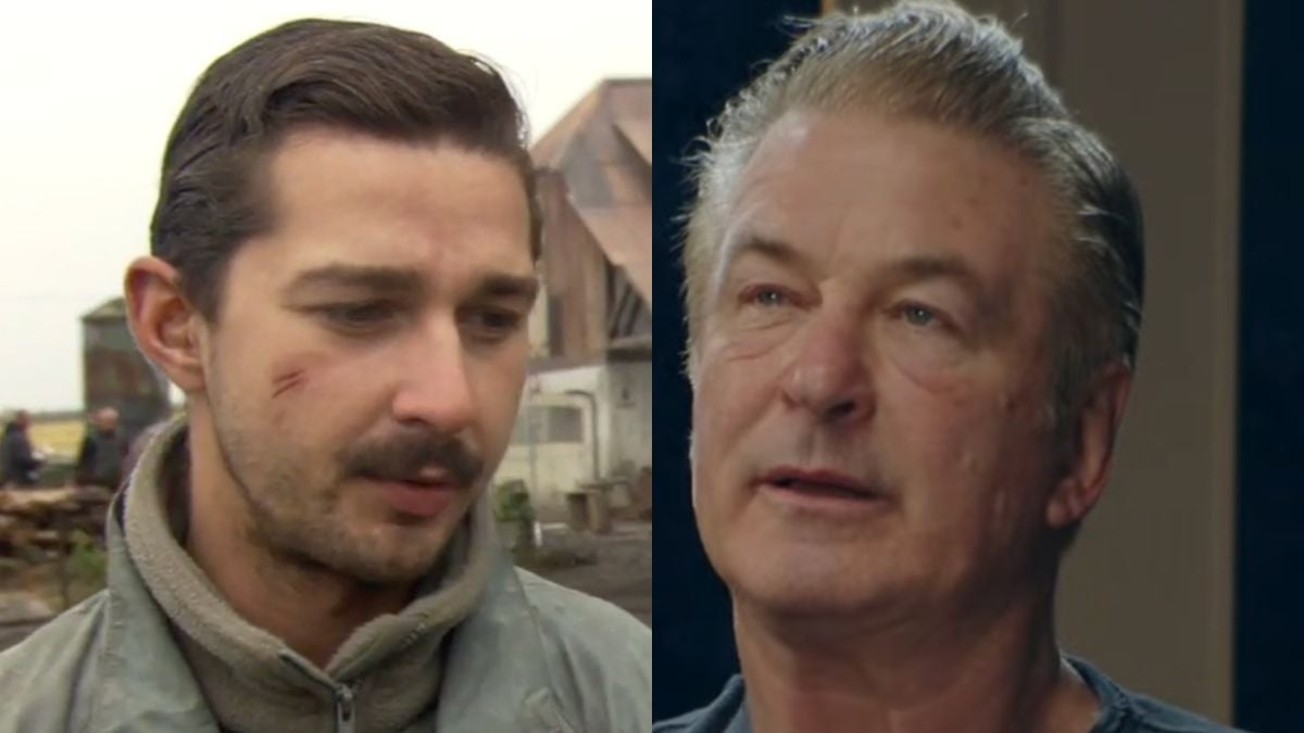 Two men are shown side by side. The man on the left has short hair, facial hair, and a scratched cheek. The man on the right has gray hair and is looking slightly upward. Both appear to be indoors or on set.