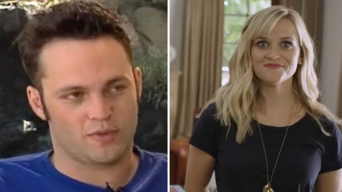 A split image shows a man with short dark hair on the left and a woman with long blonde hair on the right, both indoors and wearing dark shirts.